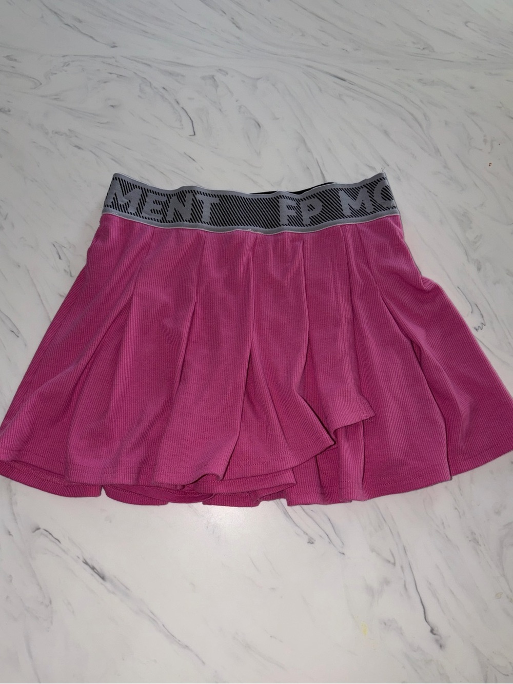 Free people pink ribbed skirt skort knit stretch elastic waist pull on xs shorts